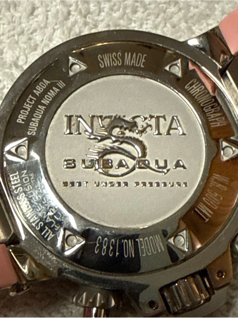 Invicta Men’s Subaqua Model 1383 Rose Pink Chronograph Stainless Steel Watch